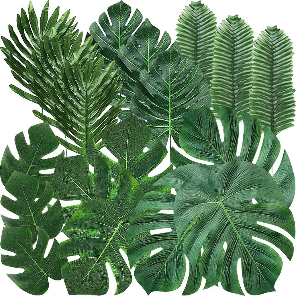 96 Pcs Palm Leaves for Decorations Artificial Tropical Jungle Monstera Leaves Pa