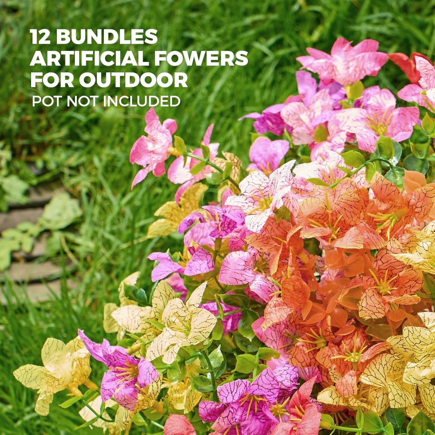 Durable and UV Resistant 12 Bundles of Faux Flowers for Timeless Outdoor Beauty