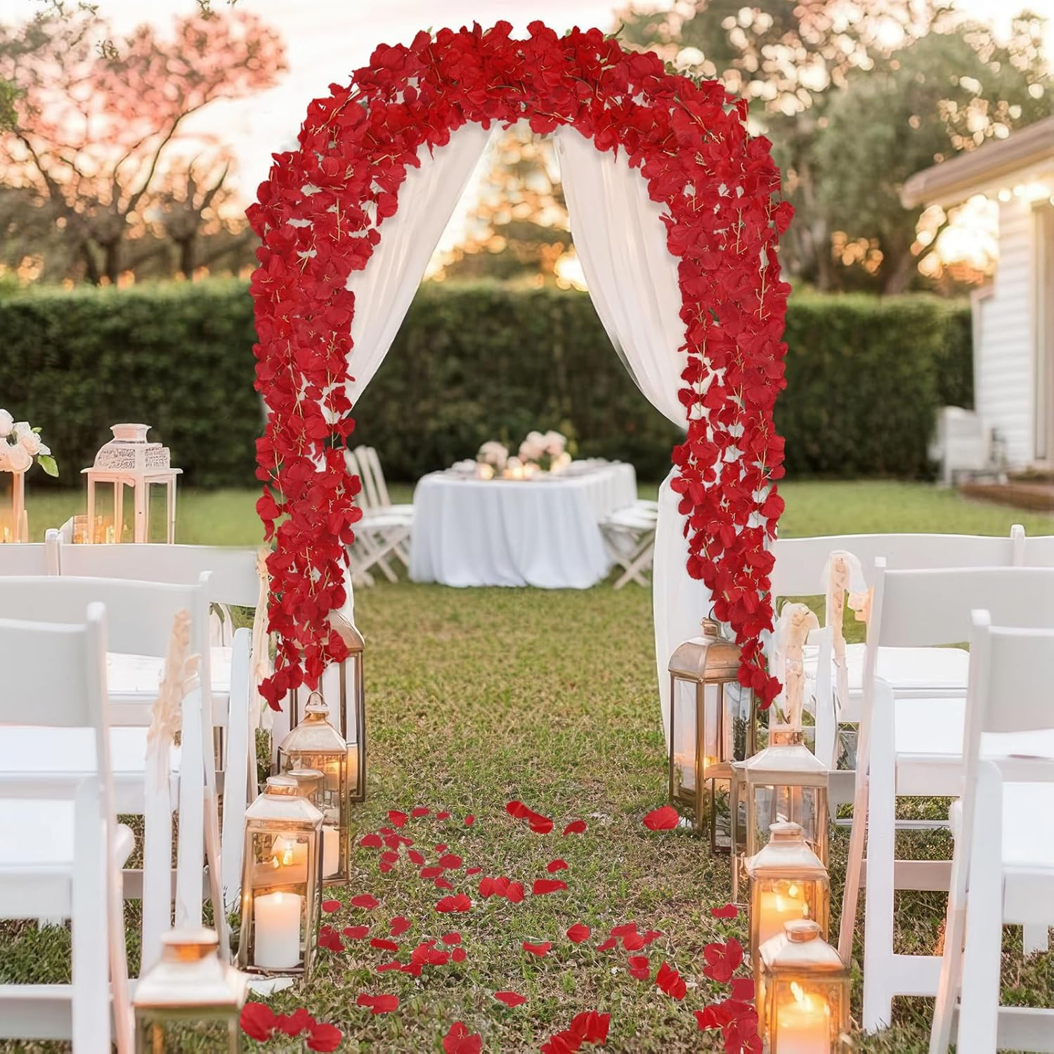 6 Pcs Wisteria Flower Garlands Red Artificial Wisteria Hanging Flowers 6.7 Feet