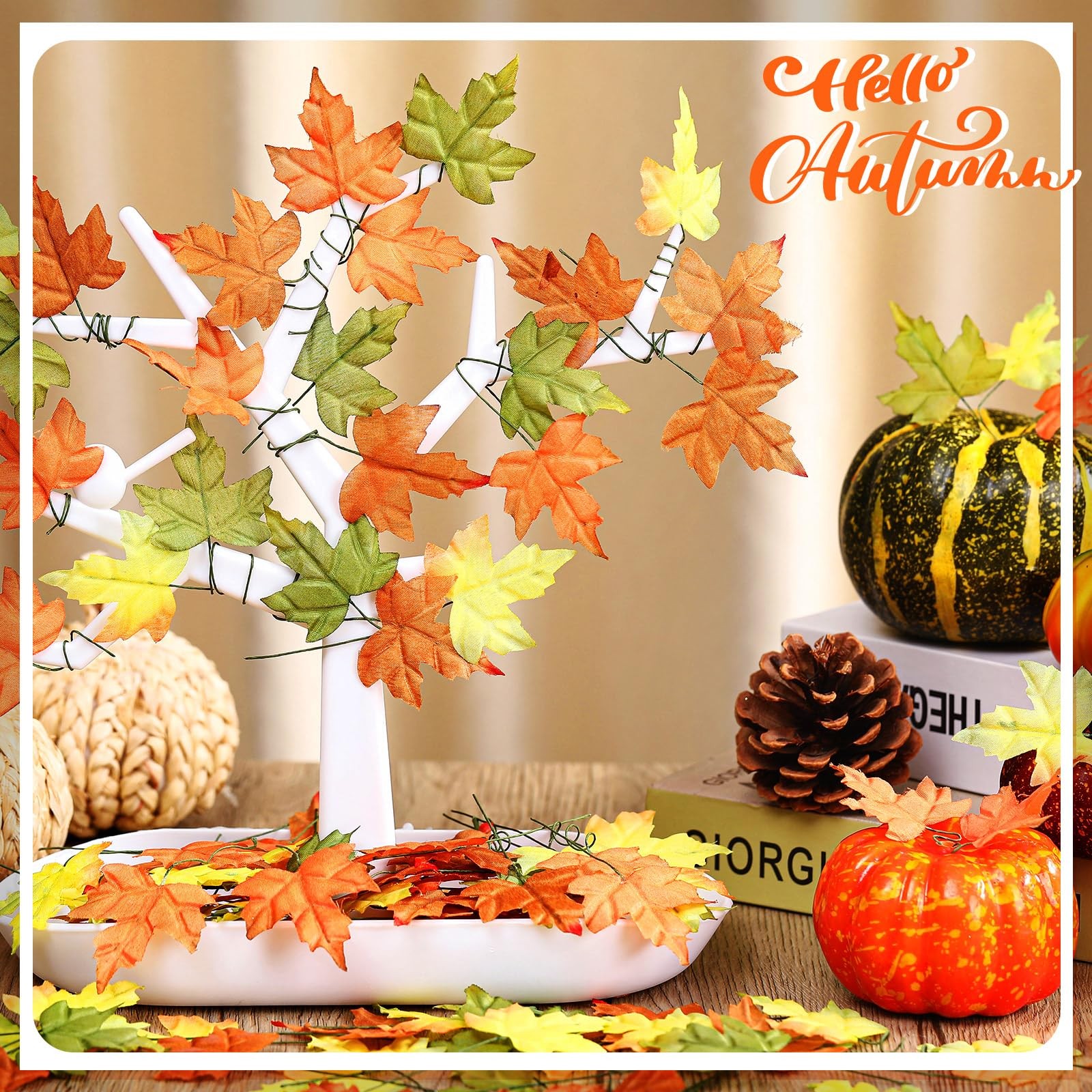 144 PCS Artificial Maple Leaves Thanksgiving Fake Mixed Fall Decoration