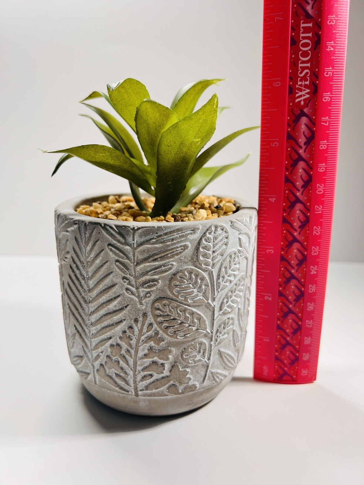 Small Artificial Succulents in Pots Realistic Gray Stone Pot Decor
