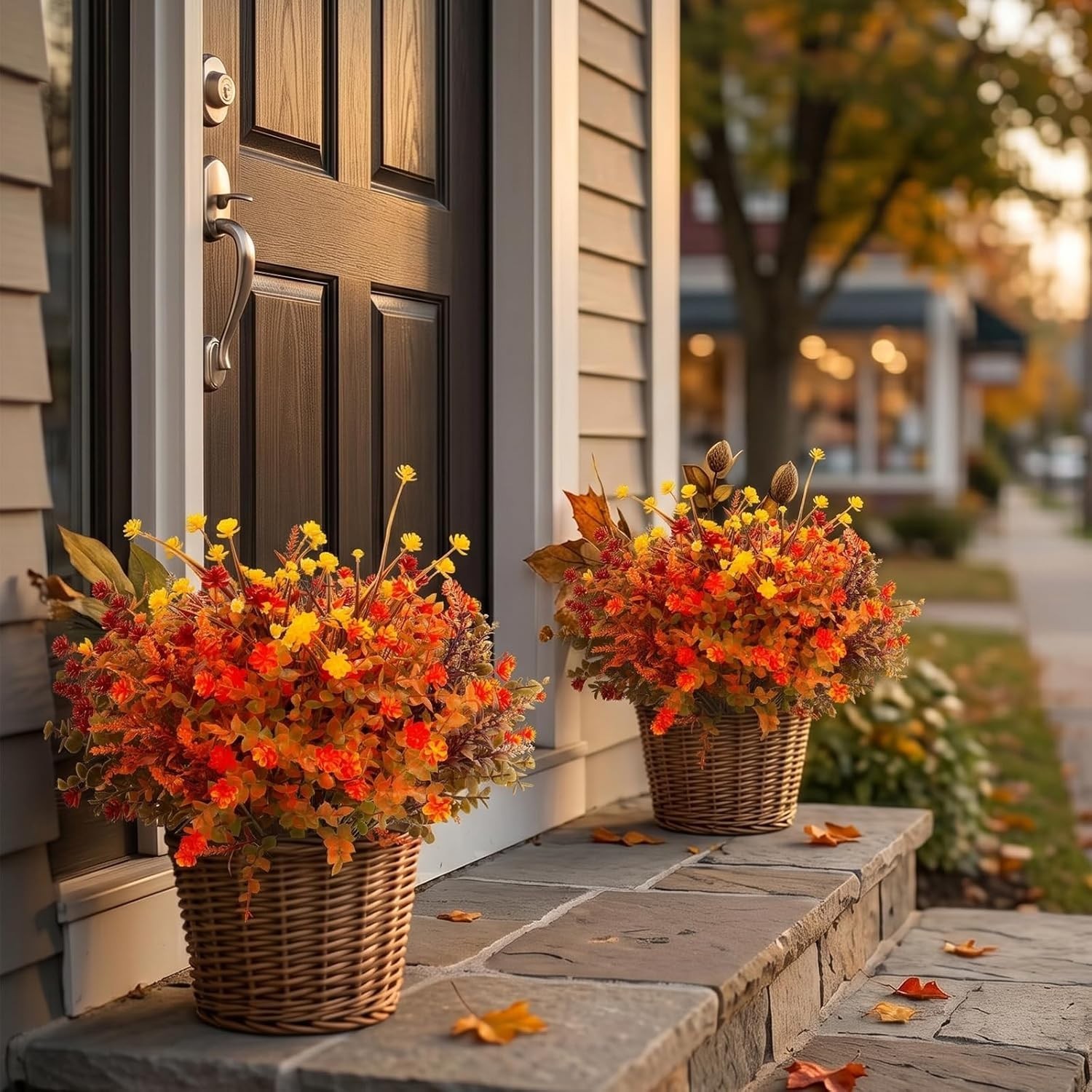 12 Pcs UV Resistant Artificial Fall Flowers – Vibrant Orange Outdoor Decor