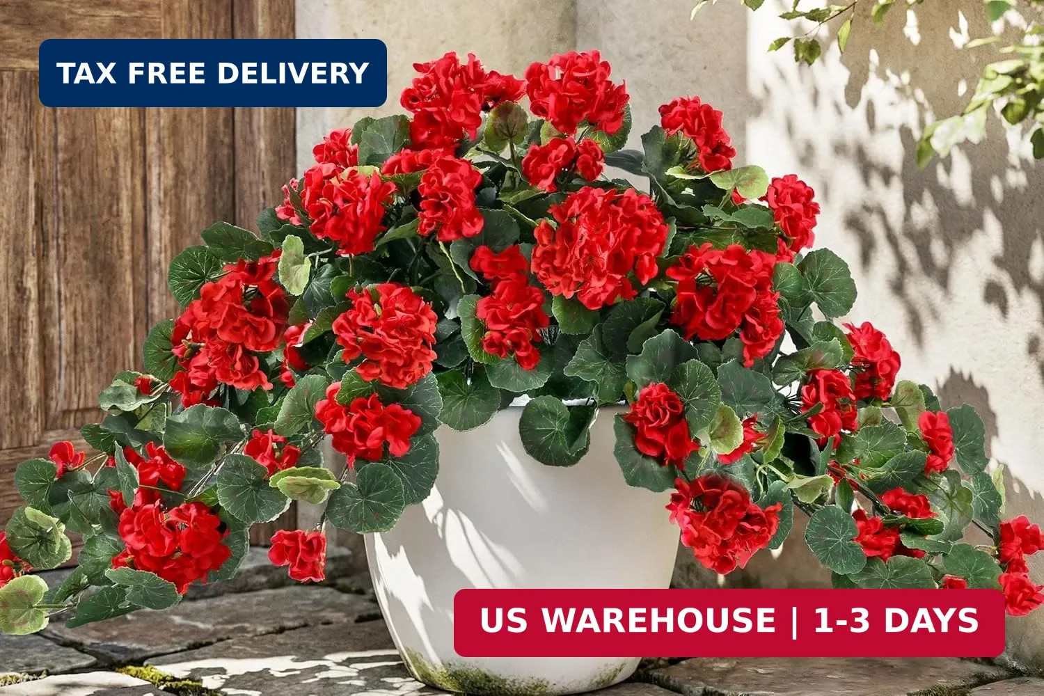 Artificial Fake Geraniums Flowers for Outdoors, 2Pcs UV Resistant Faux Hanging P