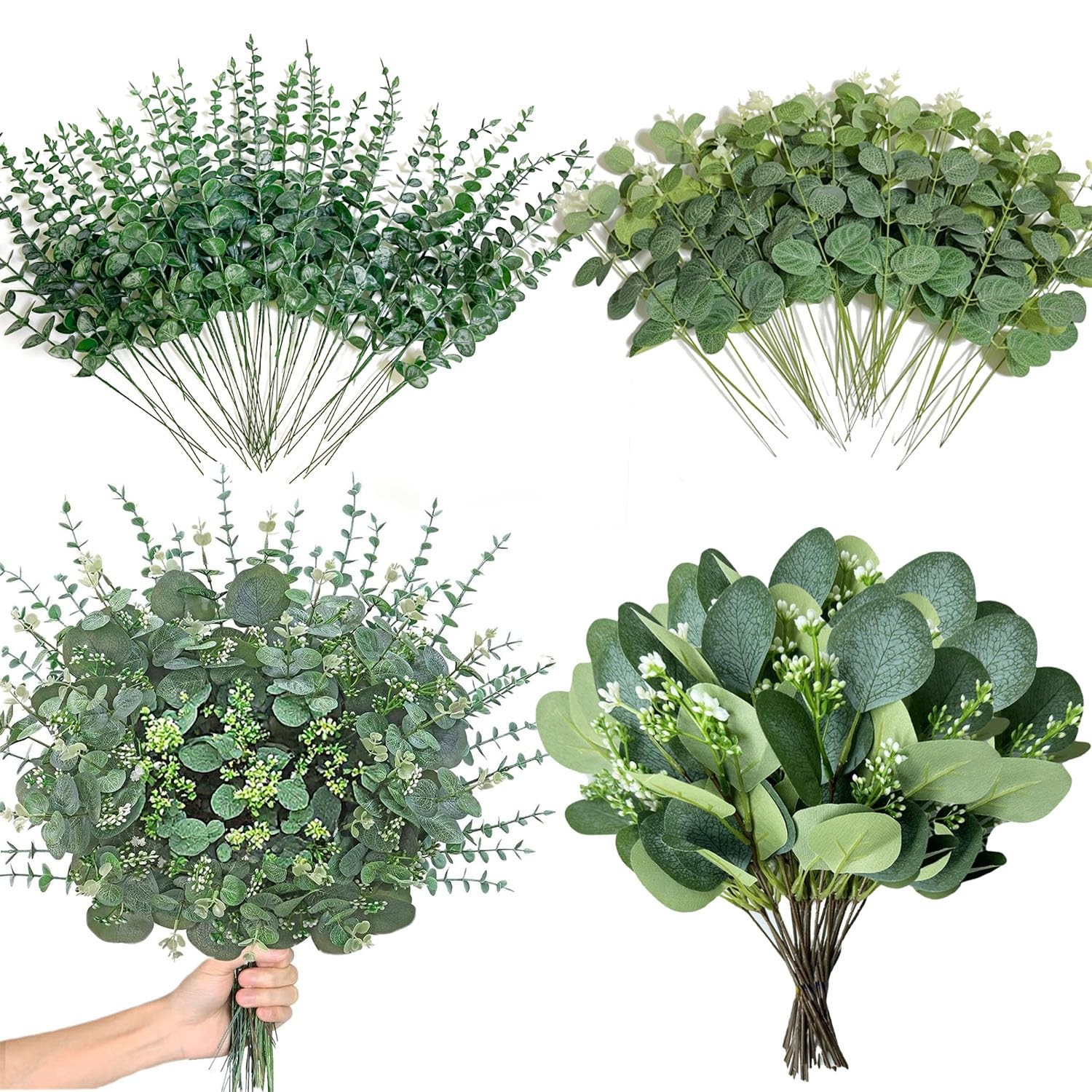 100 Pcs 3 Kinds Mixed Artificial Silver Dollar Eucalyptus Leaves Picks, Faux …