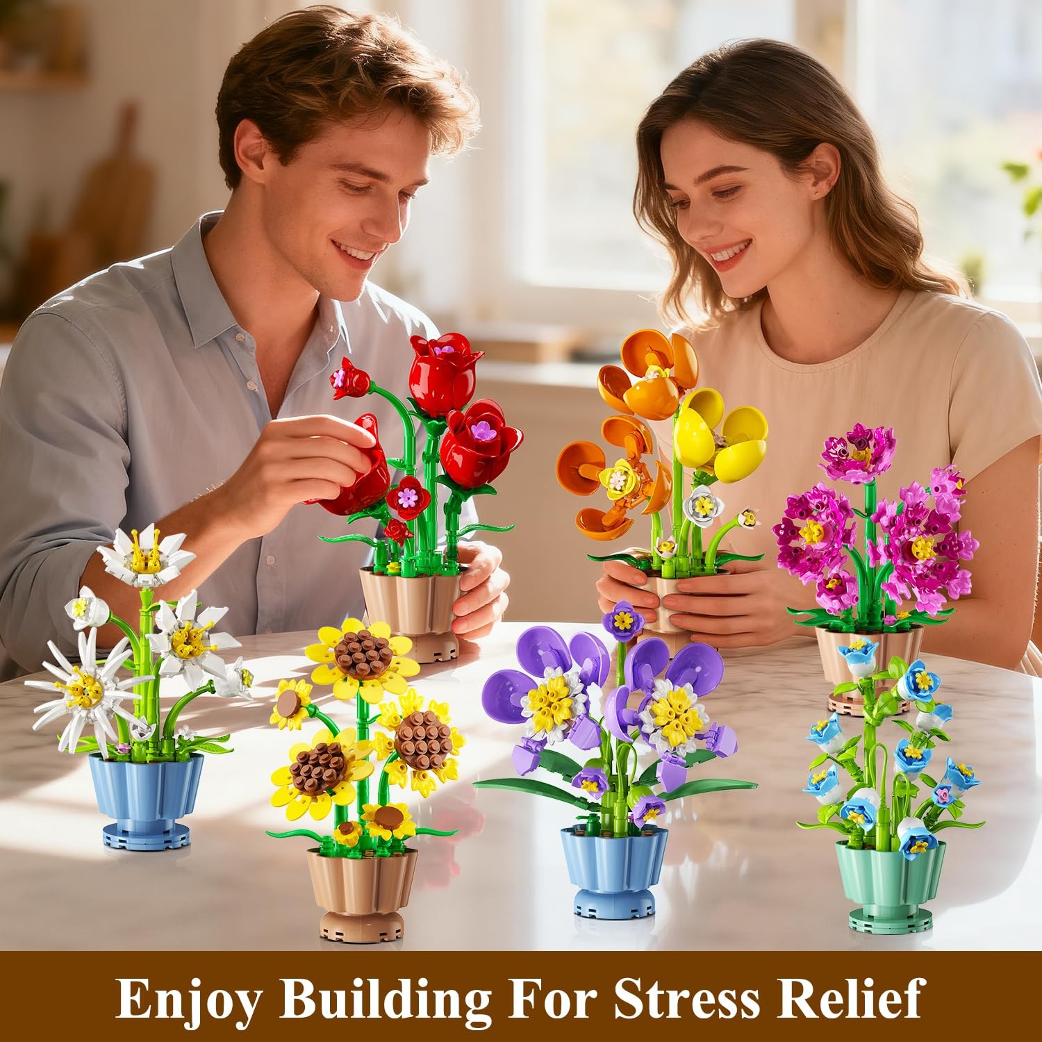 9 Pack Flowers Botanicals Collection 3.6MM Mini Building Set-1362PCS Flower Plan