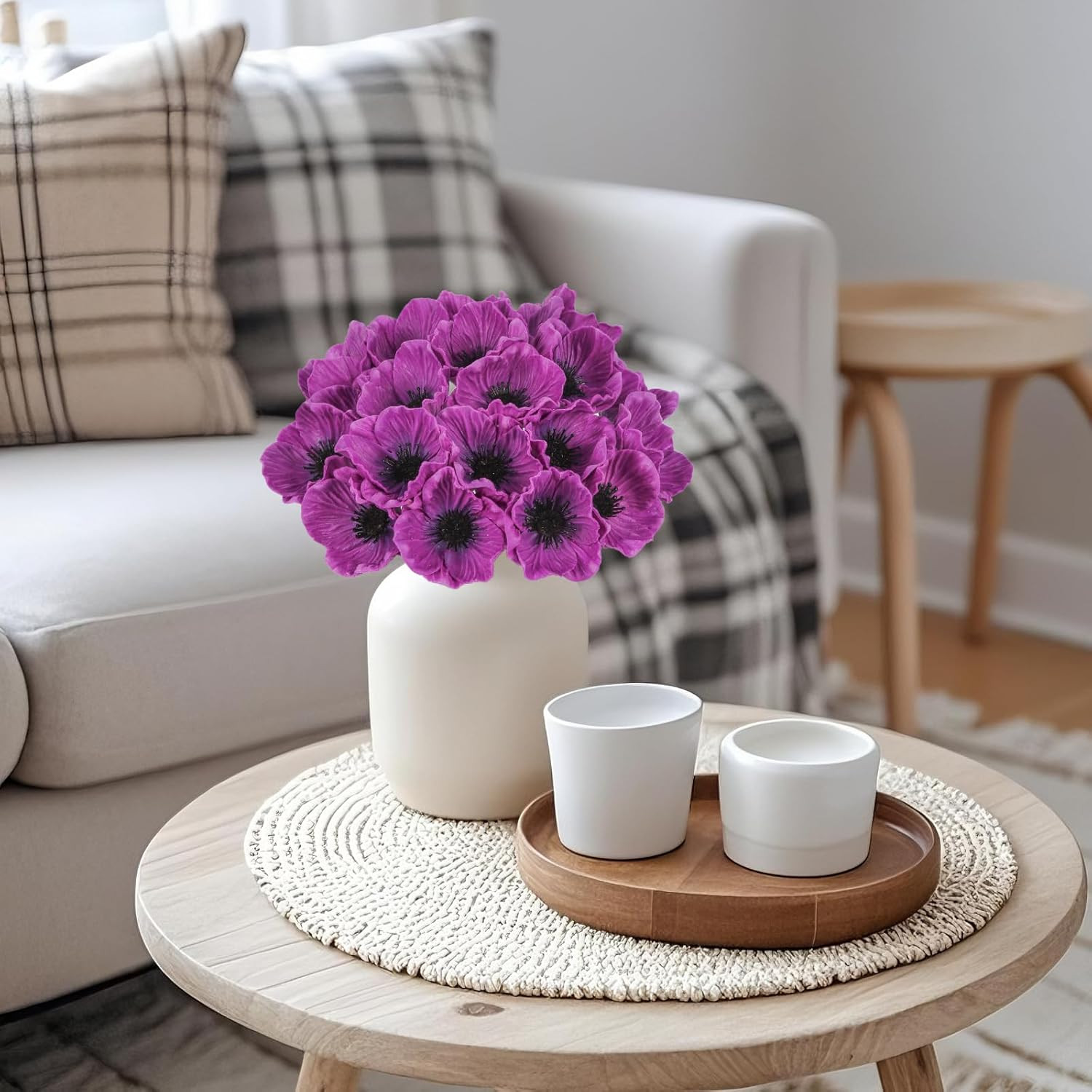 Purple Poppies Flowers Artificial 20PCS Real Touch PU Faux Poppy Flowers Bulk wi