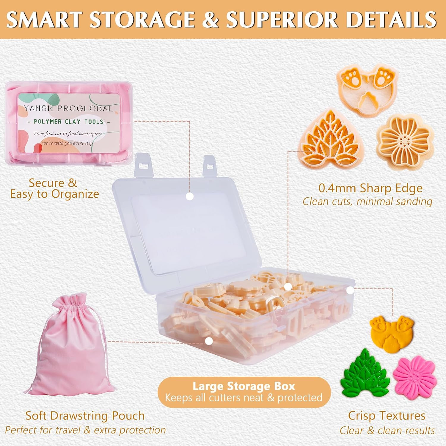 65 Pcs Flower, Leaf & Animal Polymer Clay Cutters Set, Clay Cutters Shapes for E