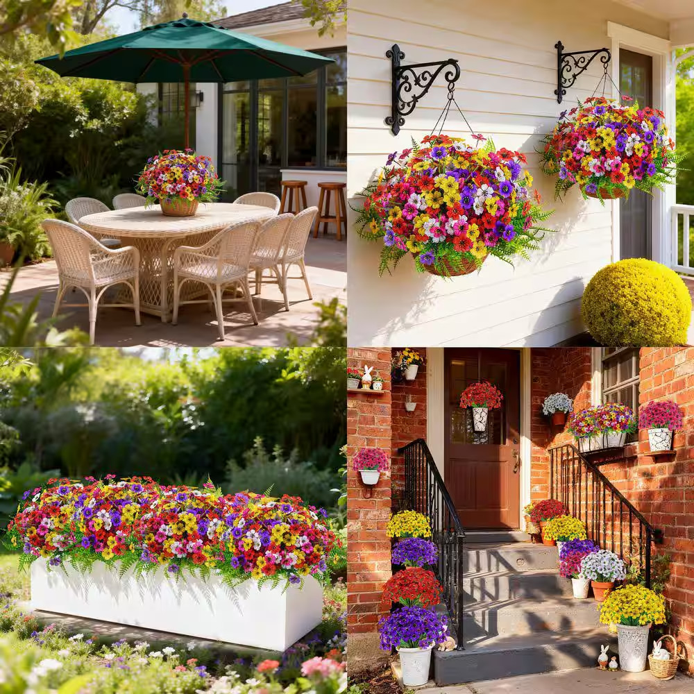 13.8 In. Multi-Colored Artificial Daisy Flower Set Outdoor Indoor Faux Flowers B