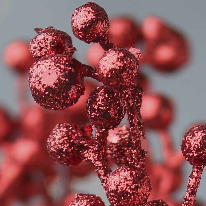 Factory Direct Craft Package of 24 Glittery Red Artificial Berry Picks