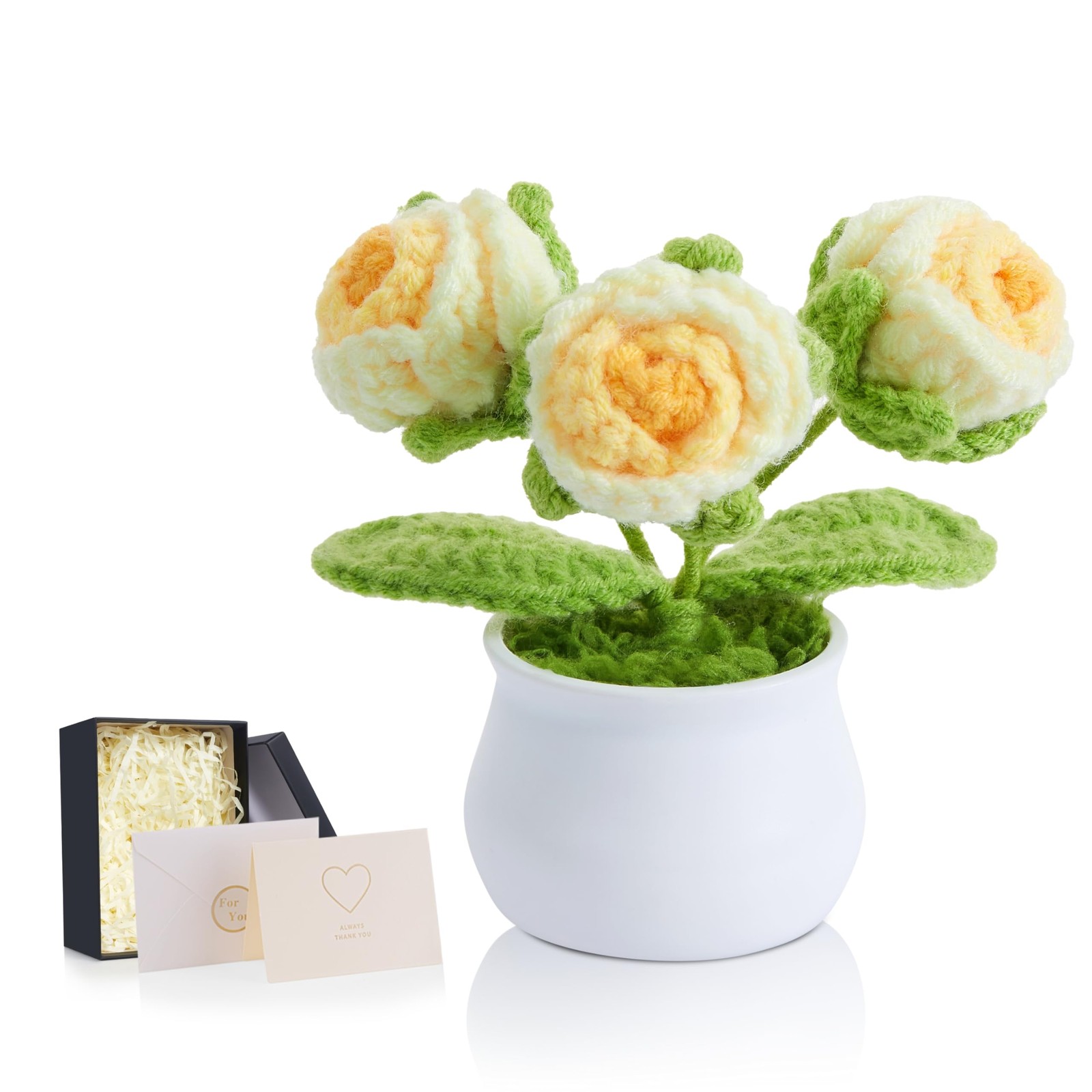 Crochet Flowers Gradient Yellow Roses Mini Potted Plants Eternal Yellow Rose …