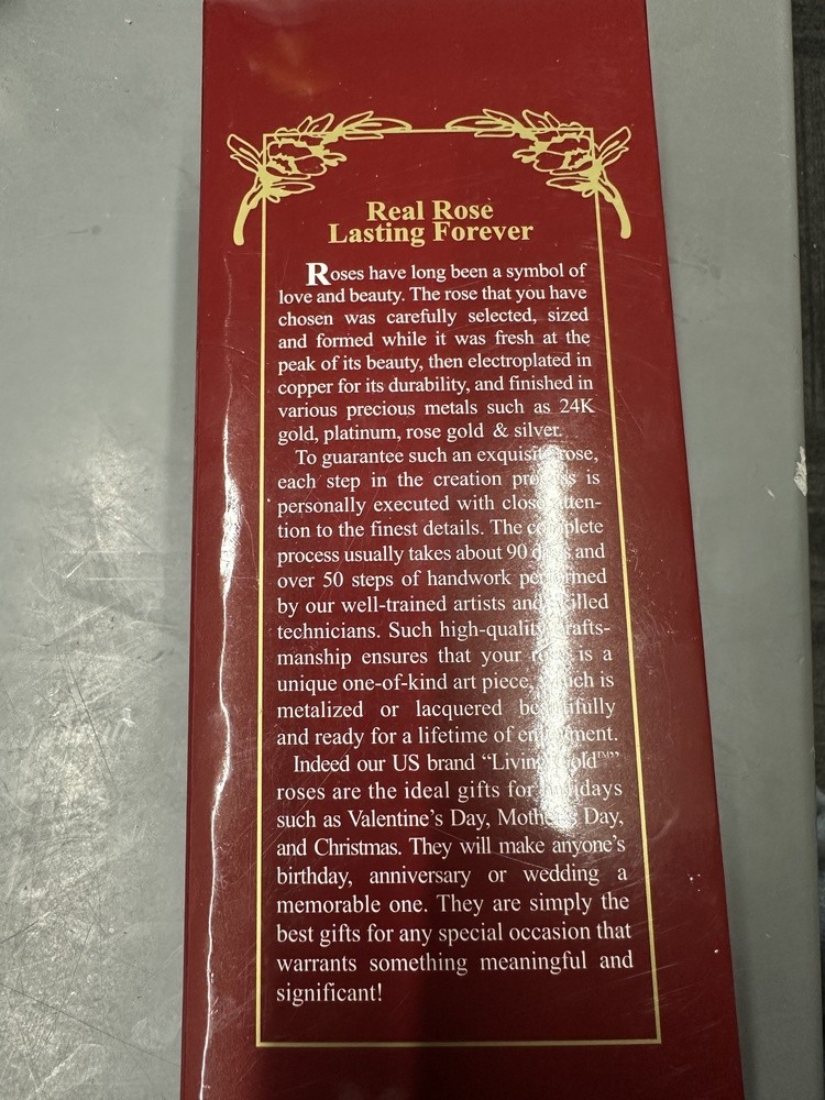 LIVING GOLD REAL ROSE DIPPED IN 24K GOLD RED BOXED Vintage