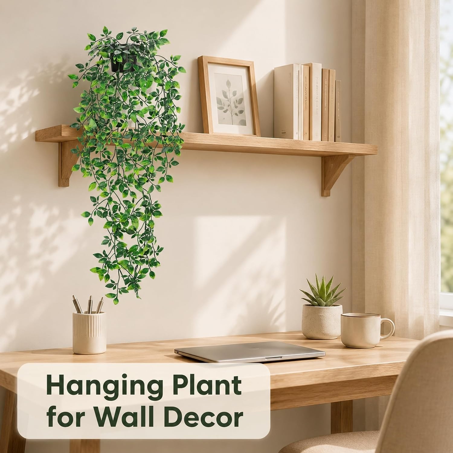 34” Fake Hanging Plant Black Pot for Bathroom Wall Decor | 34” cascading gr…