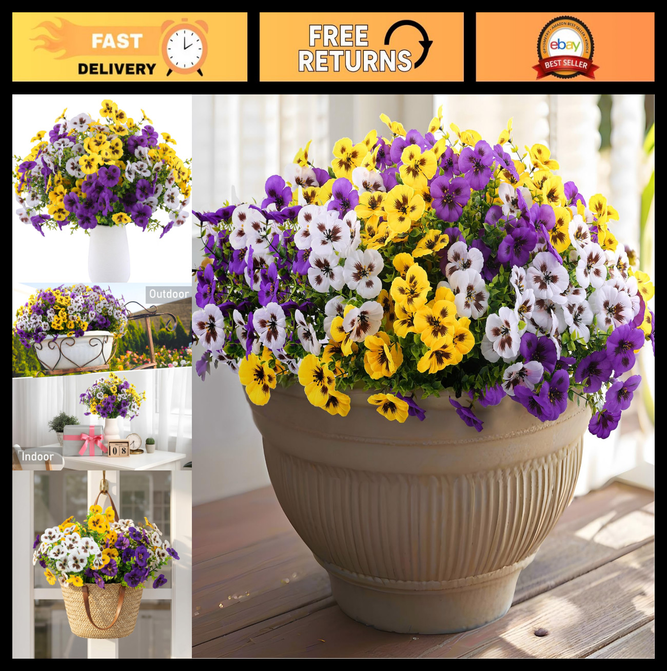 18 Pcs Artificial Pansy Flowers – Faux Silk Spring Decor for Outdoor Planters, P