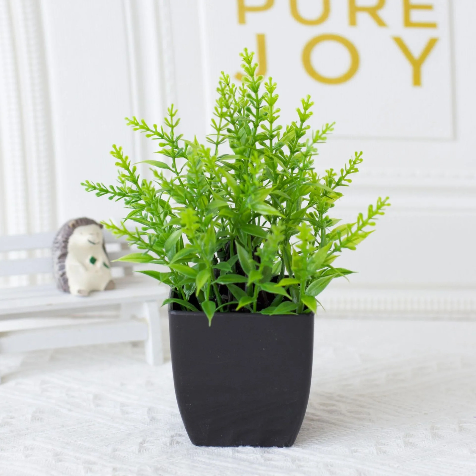 Mini Artificial Eucalyptus Potted Fake Plant in Black Pot for Home & Office Deco