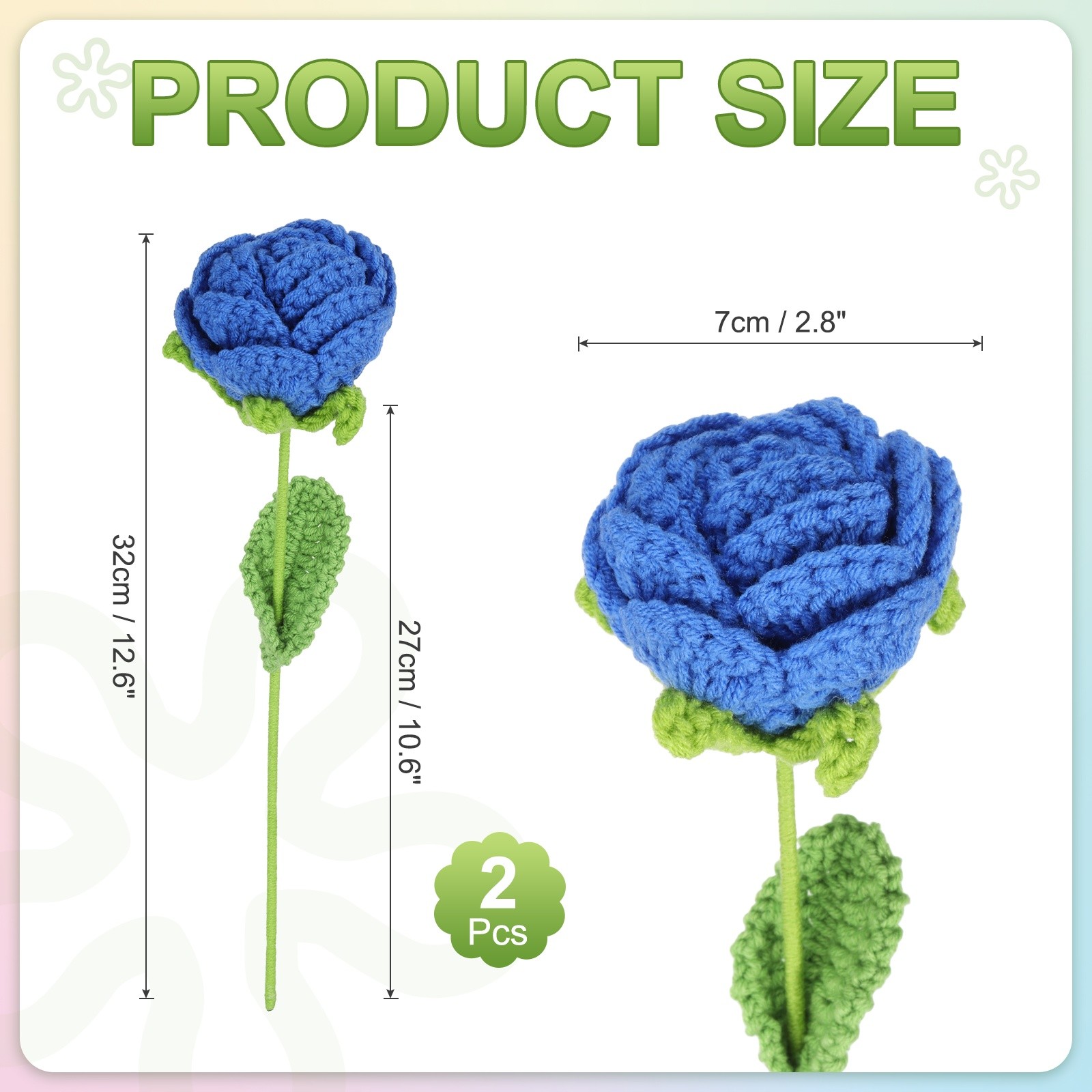 2Pcs Crochet Flower Rose Handmade Knitted Bouquet Dark Blue