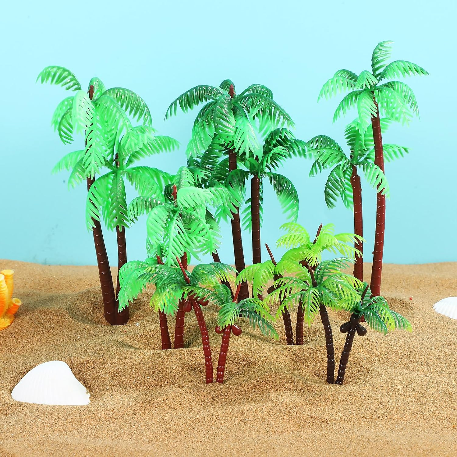 31 Pcs Plastic Coconut Palm Tree Model Set Miniature Tropical Artificial Palm Tr