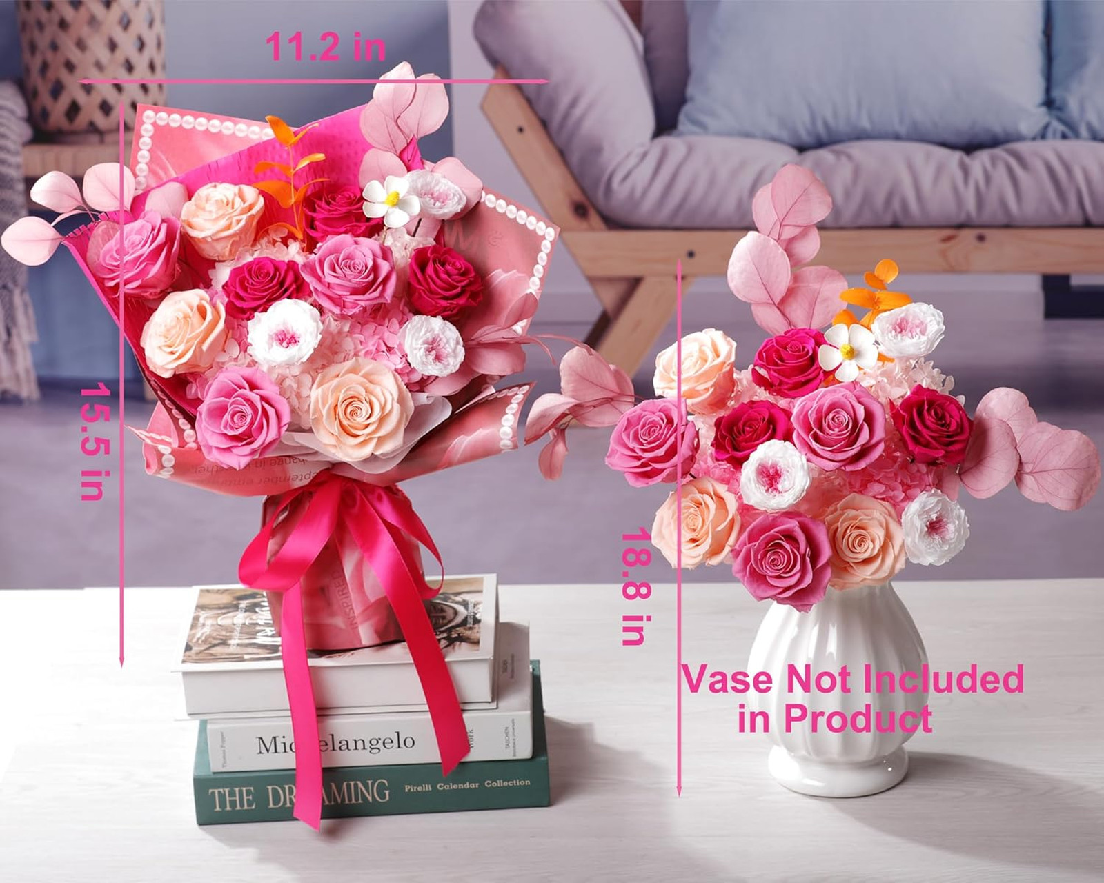 Preserved Flowers Bouquet 12 Roses Mixed Flowers Gift for Her Mom Grandma