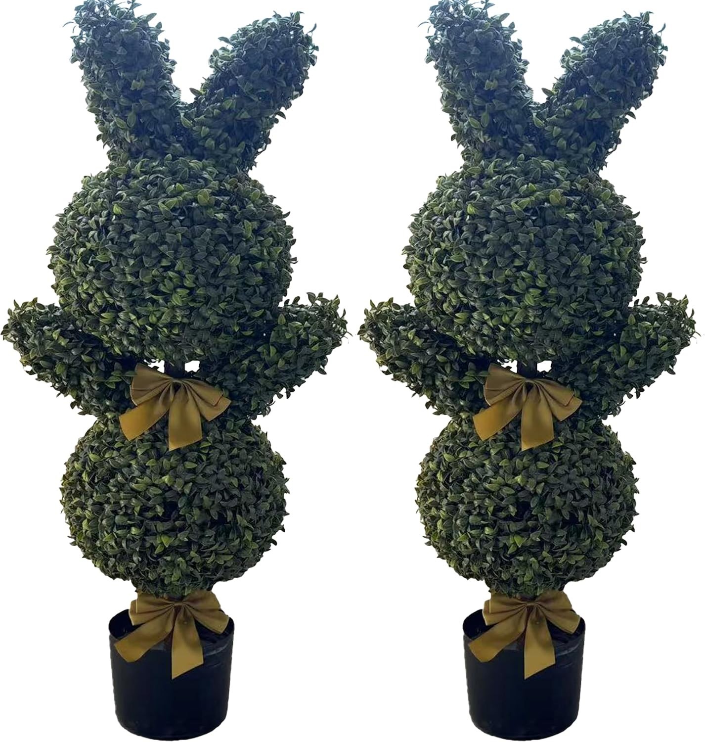 36” Artificial Bunny-Shaped Topiary Double Ball Tree Pot UV-Resistant Bowknot
