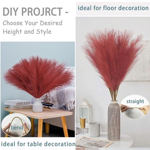 38″ 10 Stems Faux Pampas Grass Tall – Red Tall Pampas Grass Decor Burgundy