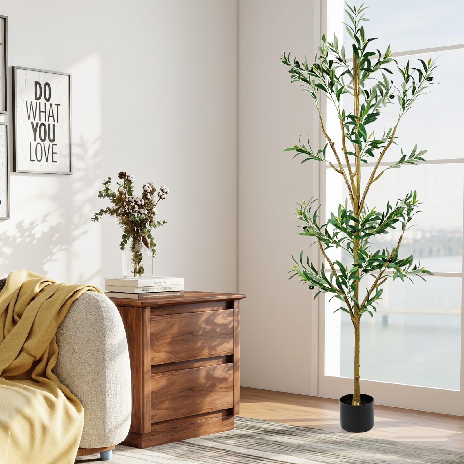 6FT Tall Olive Trees Artificial Indoor Faux Olive Tree Natural Wood Trunk Décor