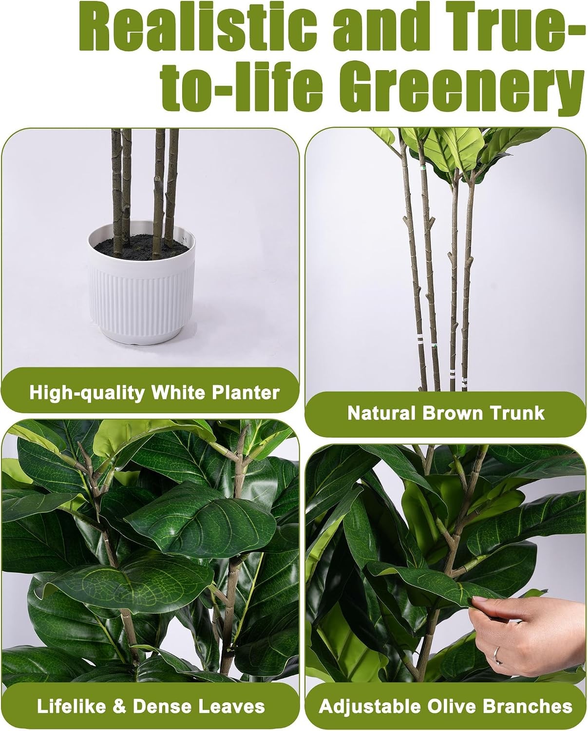 6FT Artificial Fiddle Leaf Fig Tree Faux Ficus Plant with White Planter & Moss