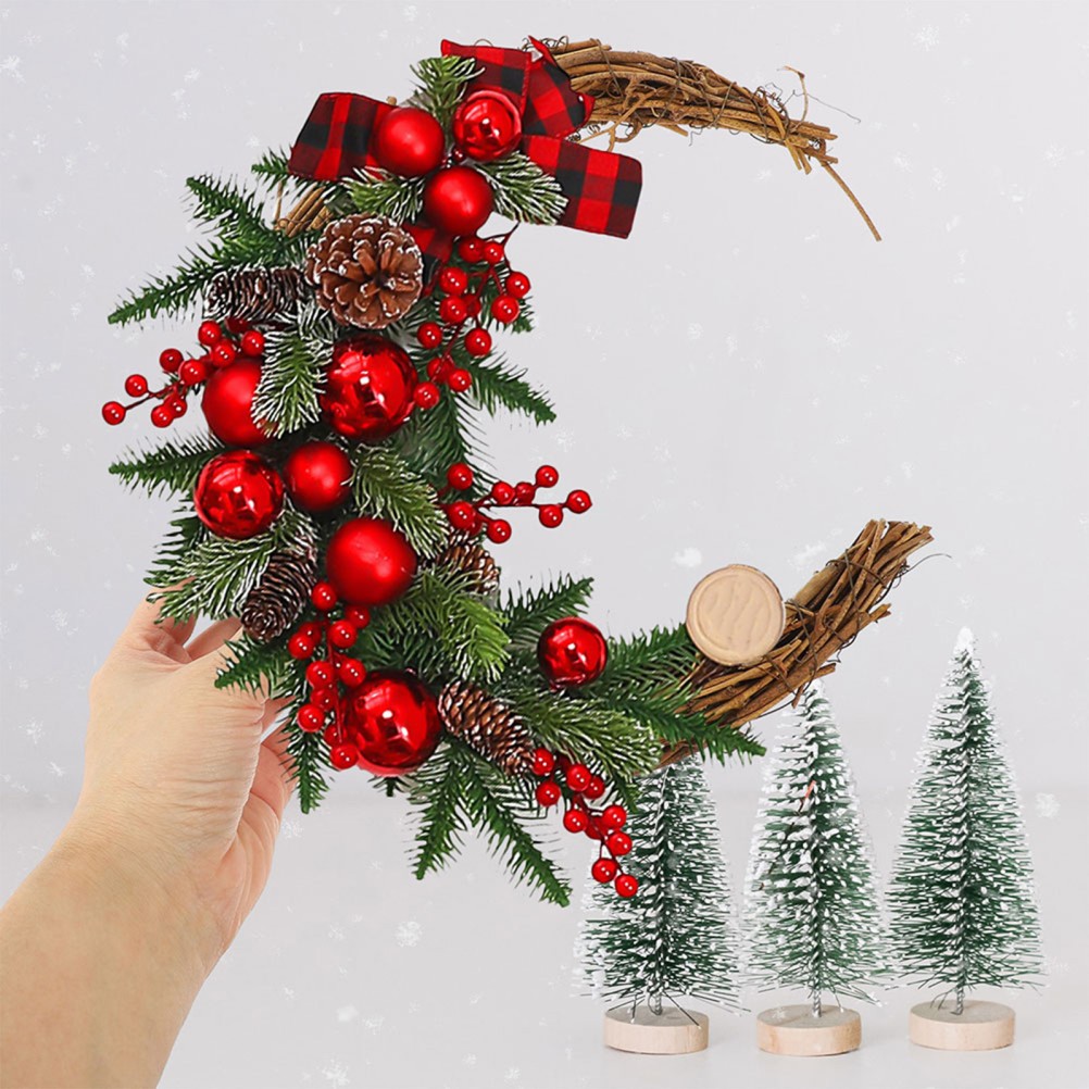 2Pcs Reusable Moon Rattan Wreath Ring DIY Decor Frame with Natural Vine
