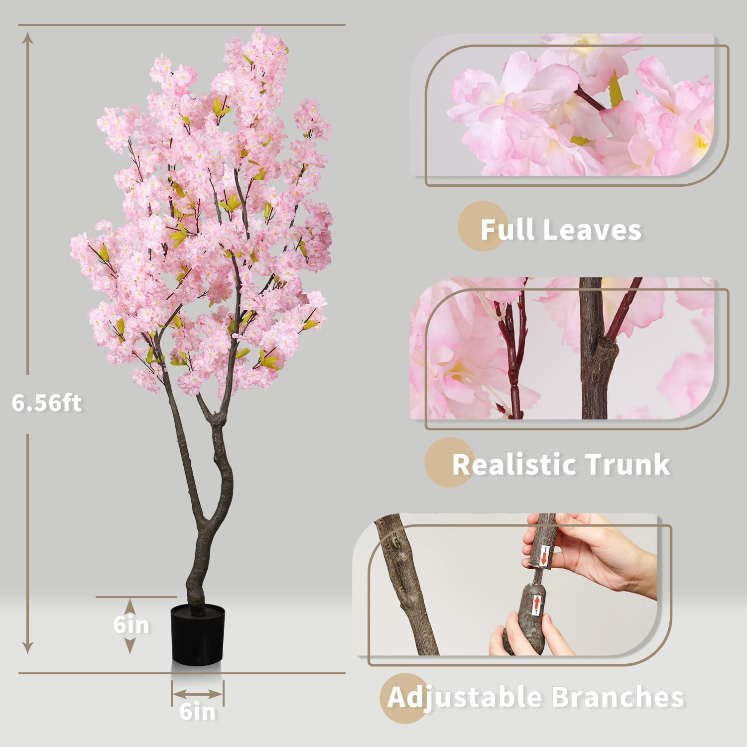 6.5Ft Artificial Pink Cherry Blossom Tree – Realistic Faux Sakura Decor