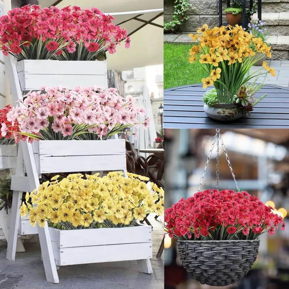 2/6/10Bundles Realistic Artificial Flowers Plant UV Resistant Yard Outdoor Decor