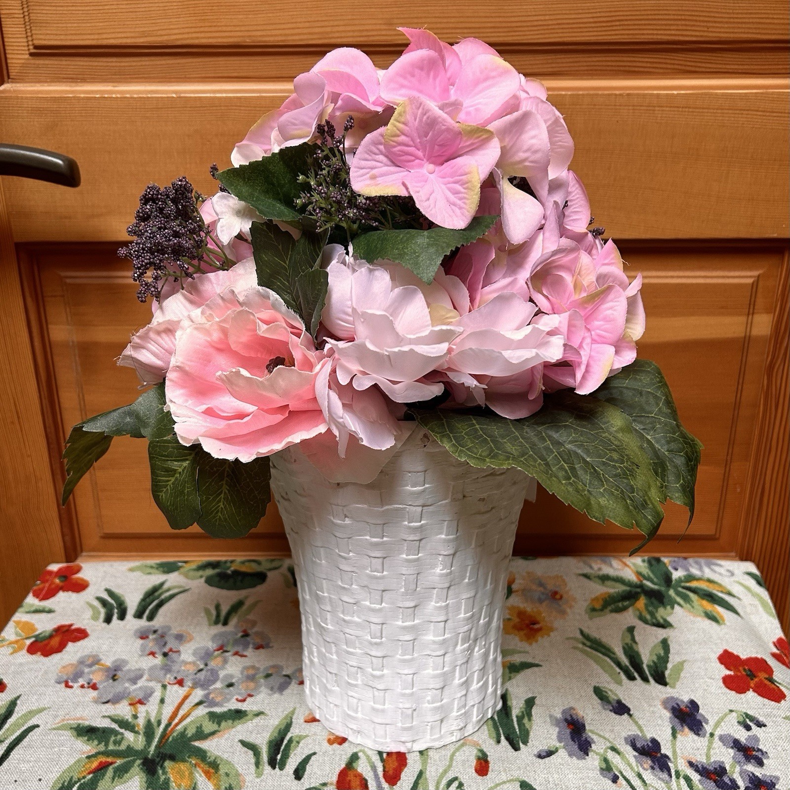 Faux Flower Arrangement Pink Hydrangeas Peonies Wedding Shower Garden Tea Party