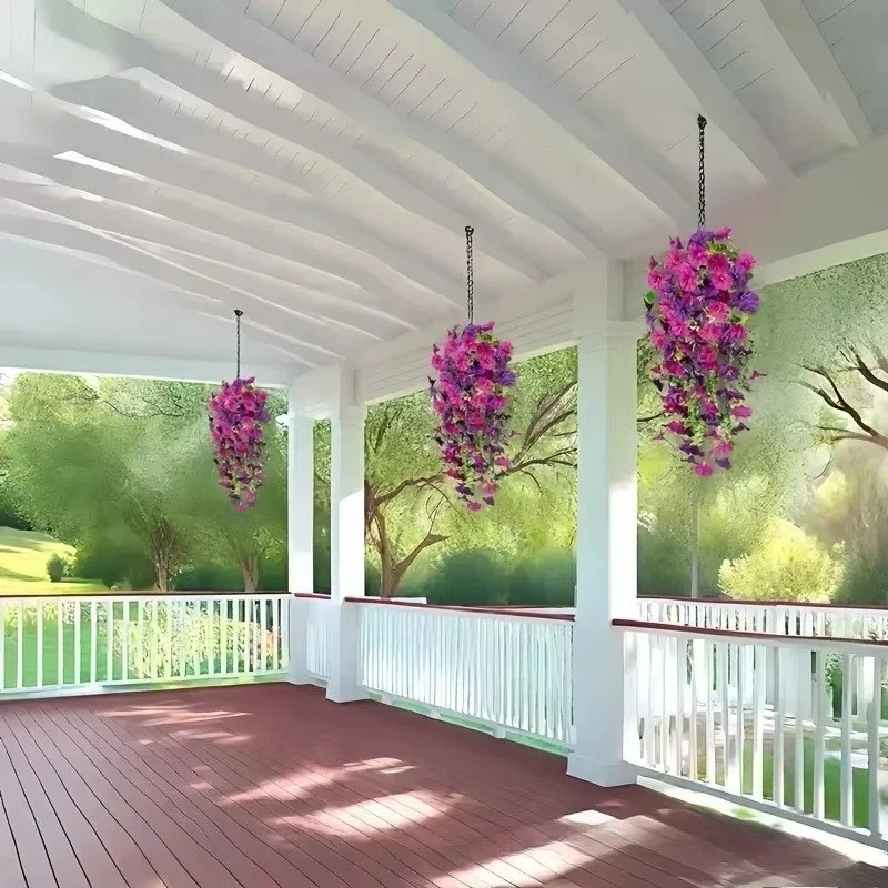 2PCS Artificial Morning Glory Vines UV Resistant Hanging Flowers Outdoor Decor