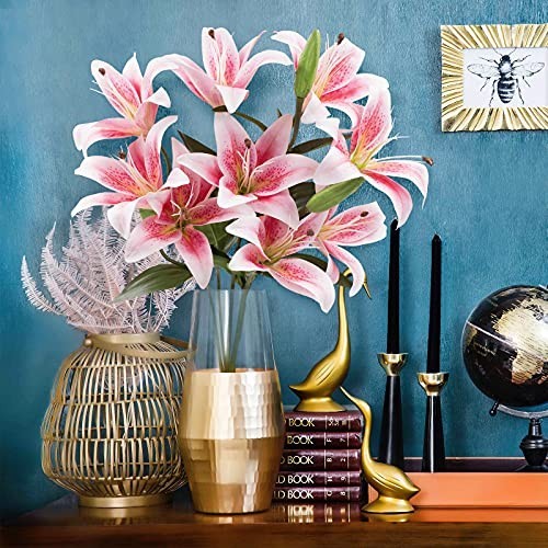 12 Artificial Lily Flowers – Full Bloom Stargazer & Tiger Lilies, Long Stem Faux