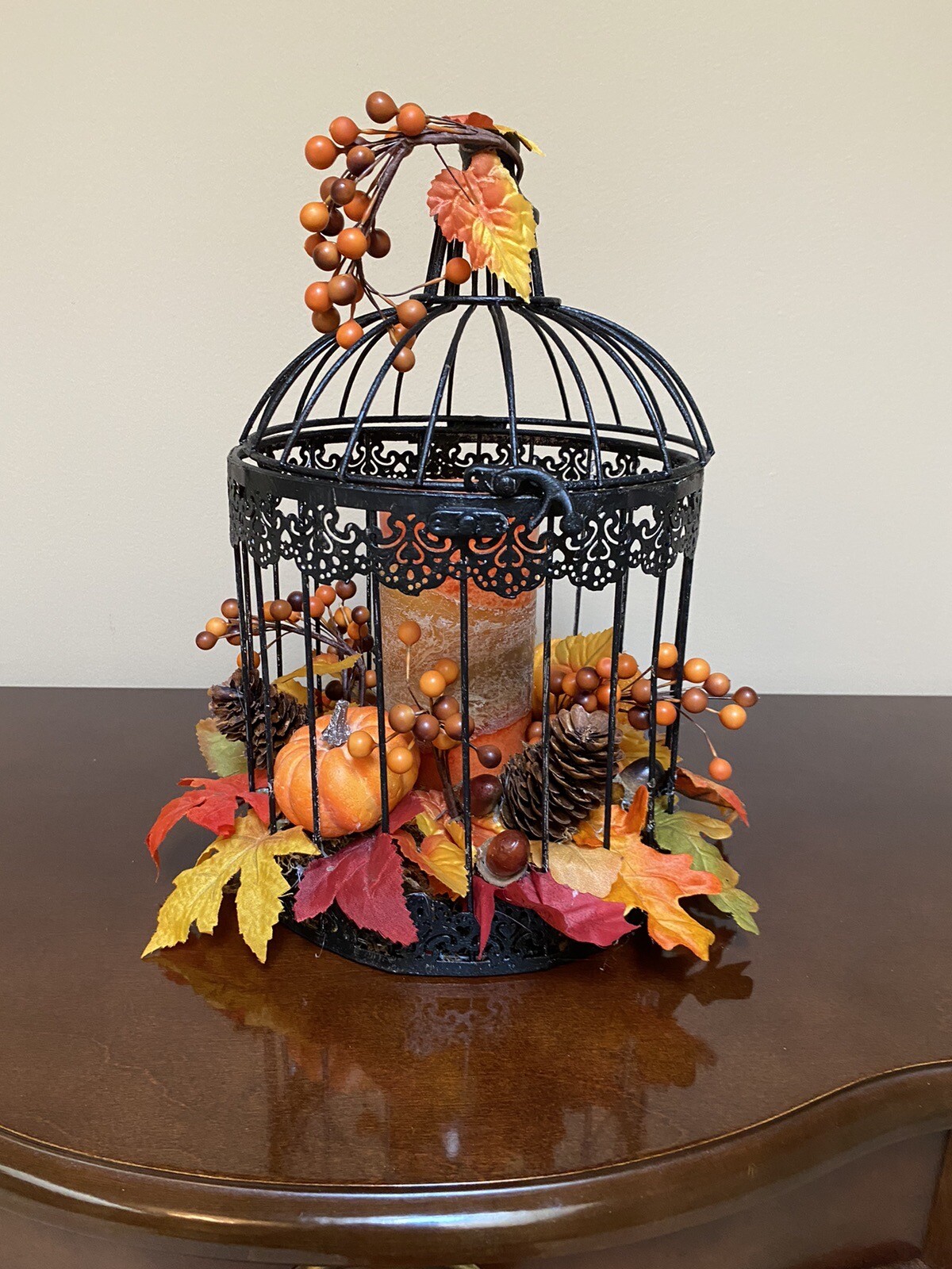 Vintage Halloween Birdcage with Fall Scented Pillar Candle