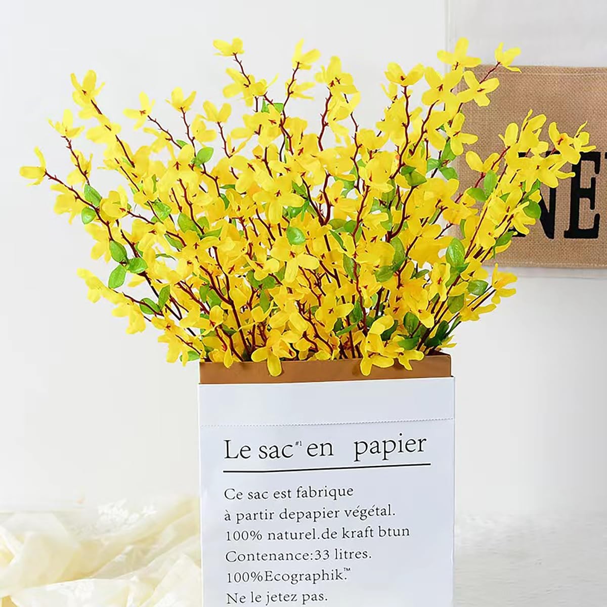 6Pcs Artificial Forsythia Flower Branches Spring Summer Yellow Silk Fake Wint…