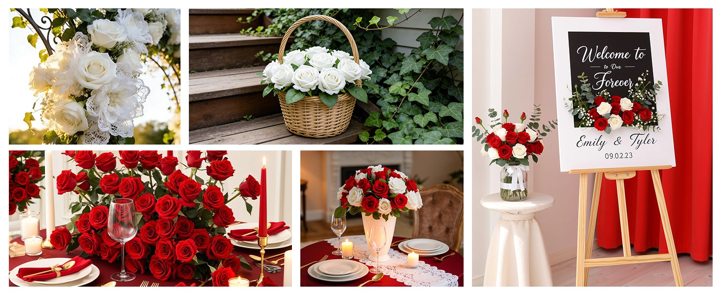 12 Pcs Red Roses Artificial Flowers, Real Touch Fake Velvet Flowers with Stems