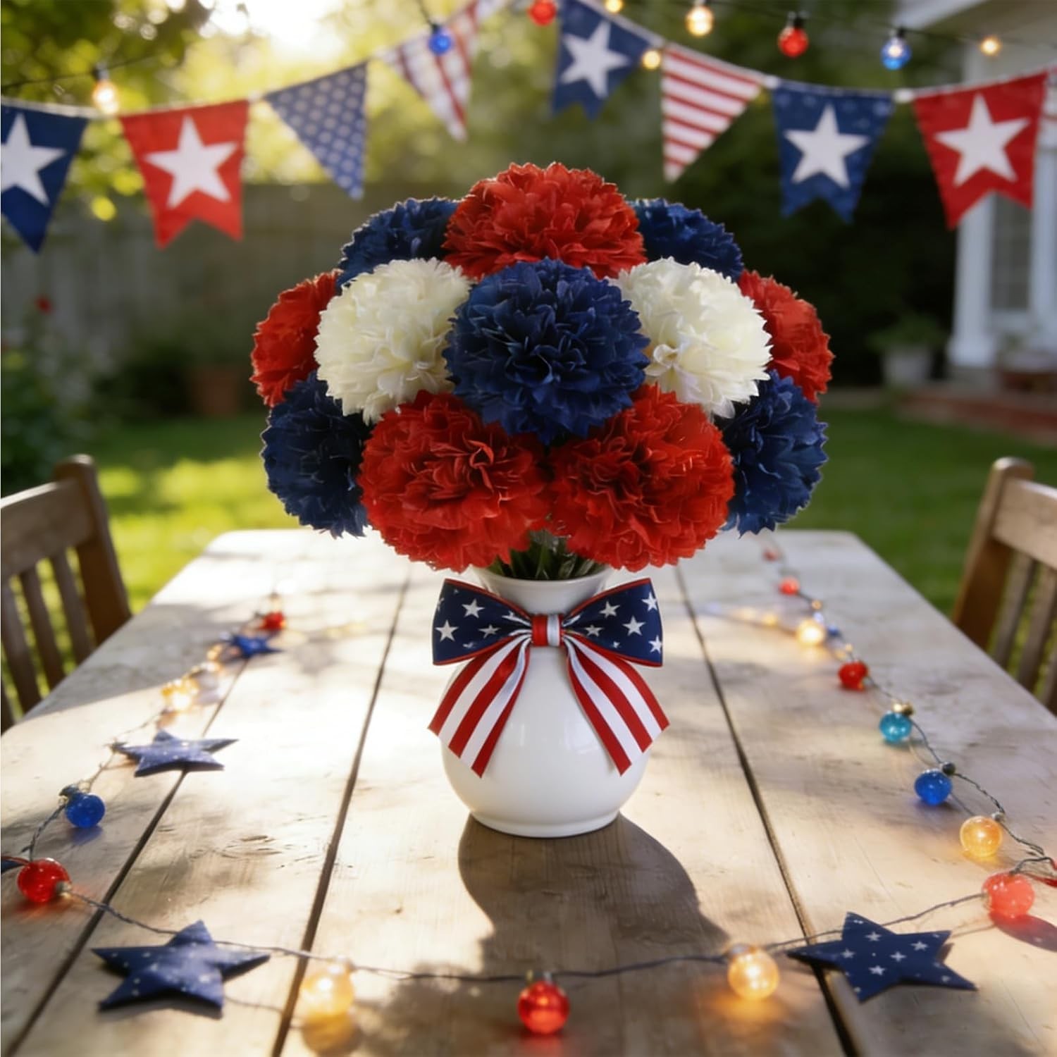 12PCS Artificial Chrysanthemums Flowers Patriotic Flower, 4th of July Fake Mu…