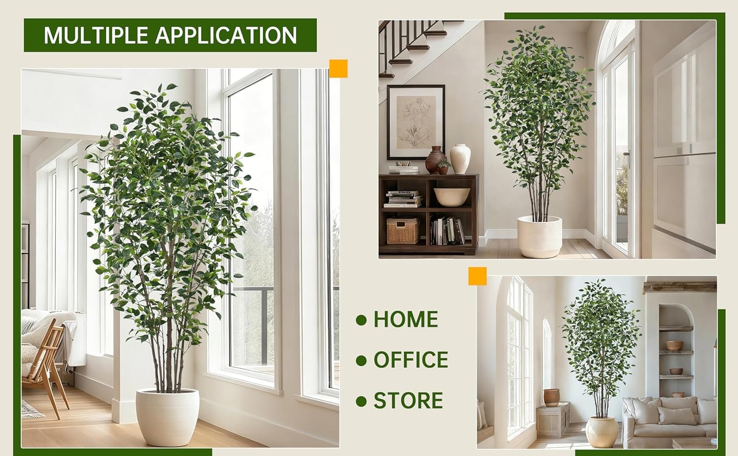Artificial Ficus Tree 7FT with 1748 Leaves & White Planter Realistic Tall Large