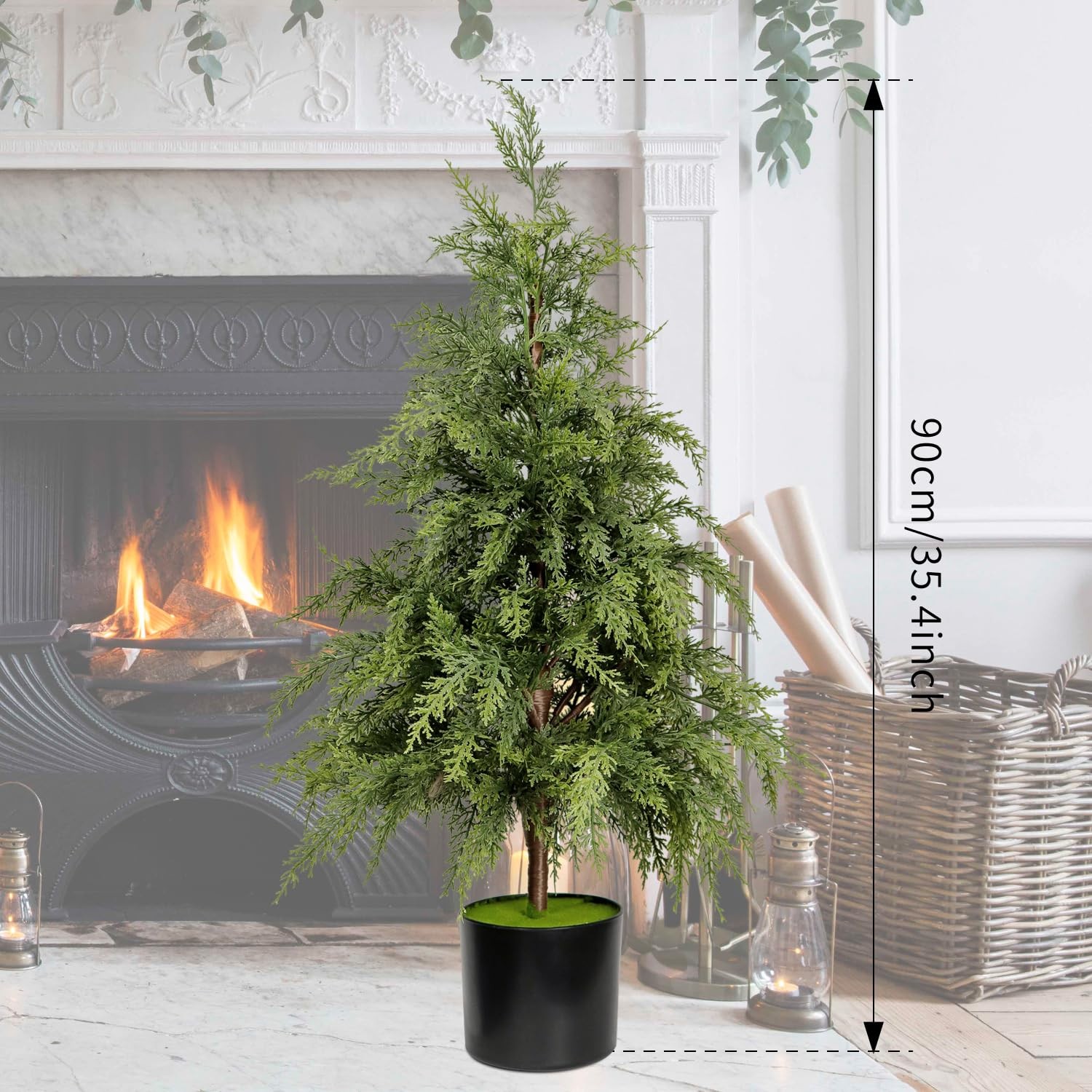 3FT Artificial Cedar Topiary Trees for Front Porch Decor Realistic Xmas Tree …