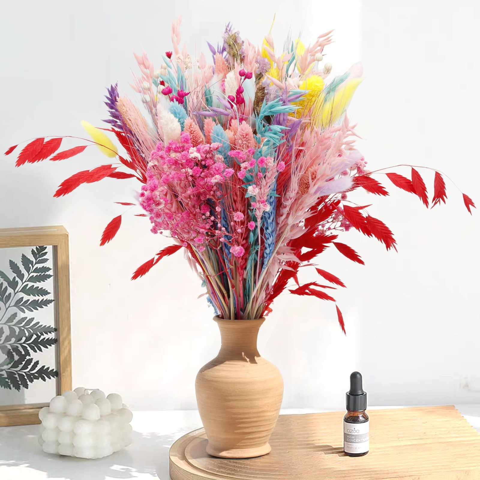 119 PCS Pink Pampas Grass Dried Flowers Bouquet Preserved Fall Vase Decor