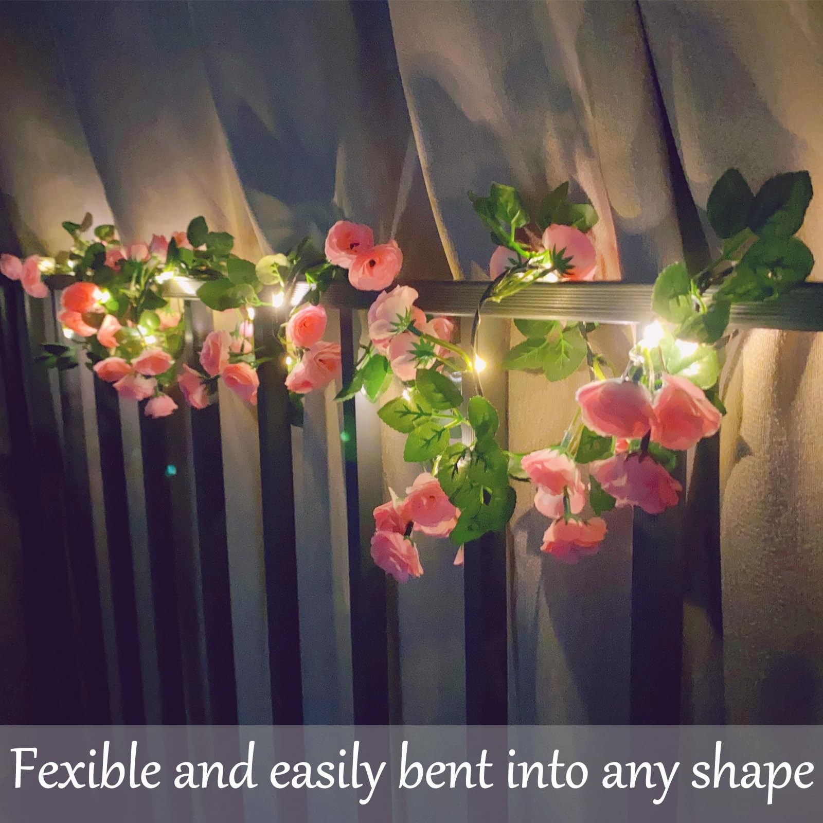 Fielegen 6FT Artificial Flower String Lights Battery Operated Fake Rose Vine …
