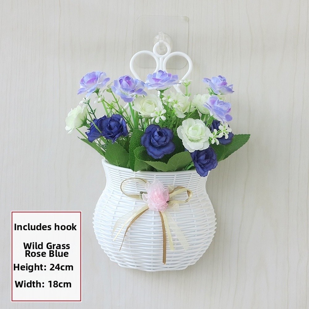 Wall Mounted Artificial Flower Basket with Hook for Home Garden Restaurant