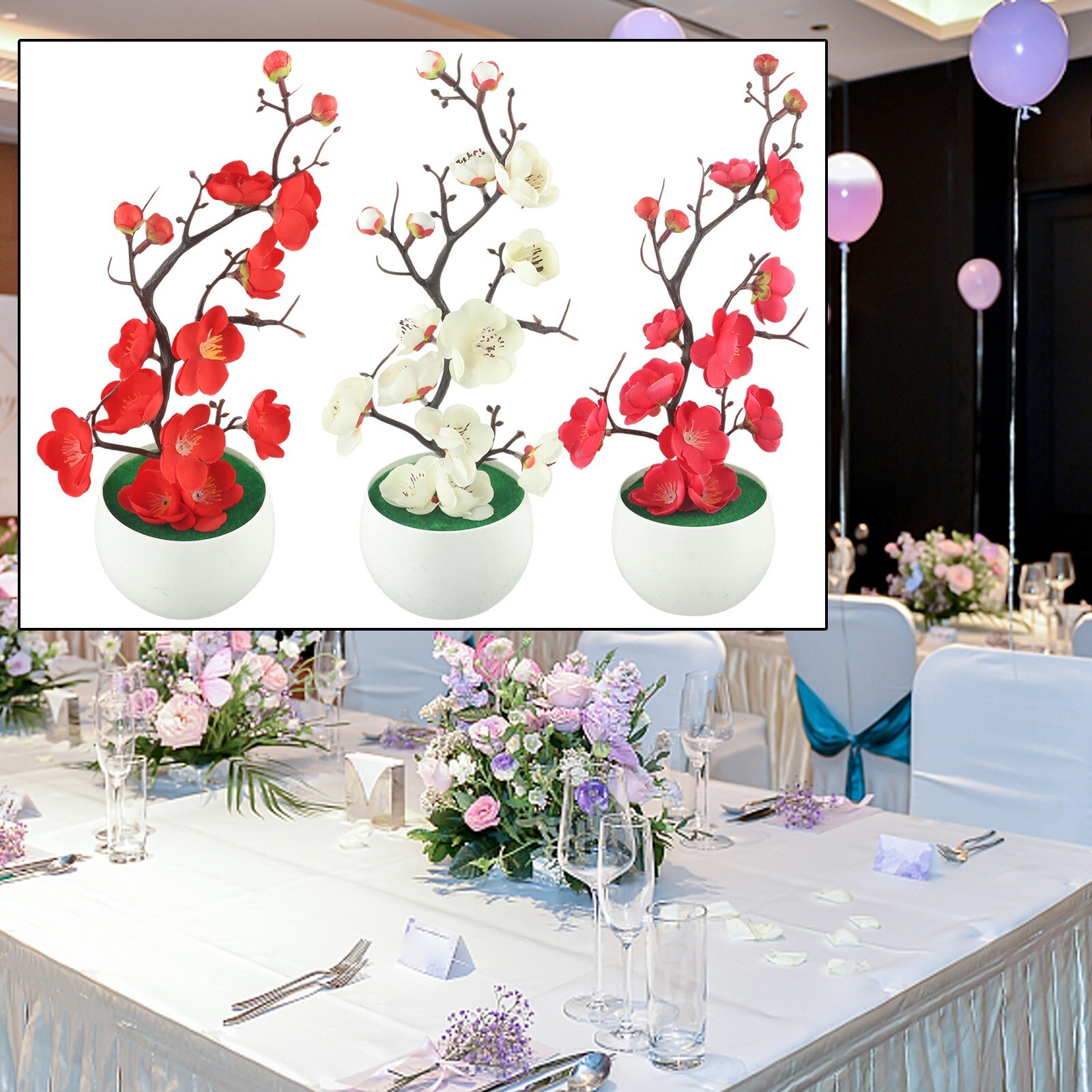 Bonsai Simulation Artificial Pot Plant Home Office Plum Blossom Decor