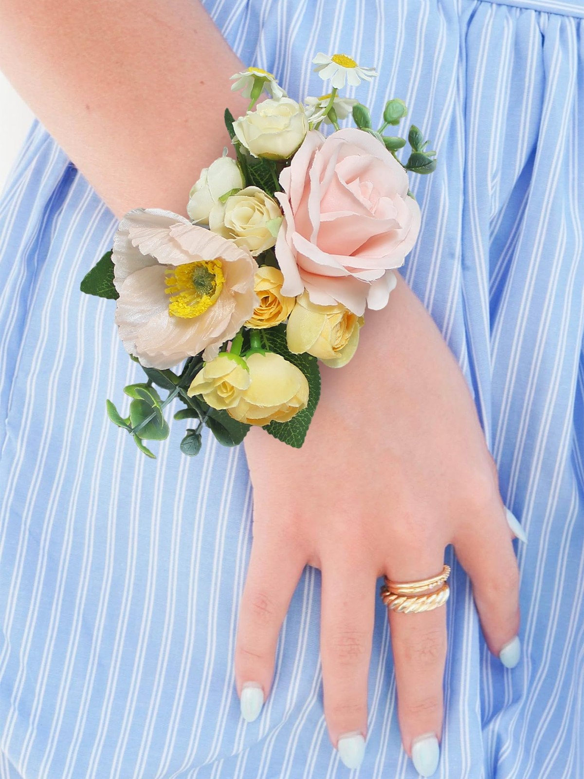 2 Pcs Pastel Pink Wrist Corsage for Wedding Prom Homecoming Bridesmaid Flower