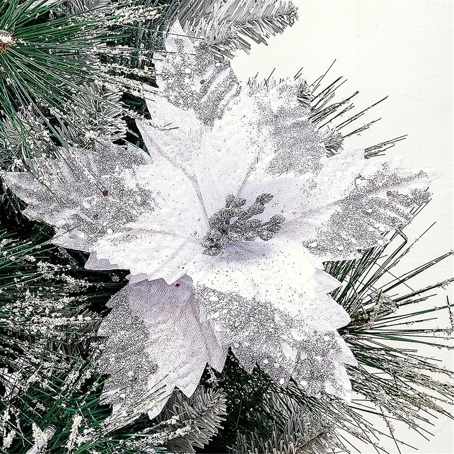 GreenHouzz 10 Pcs Large Christmas Poinsettia Picks Christmas Tree Glitter Flo…