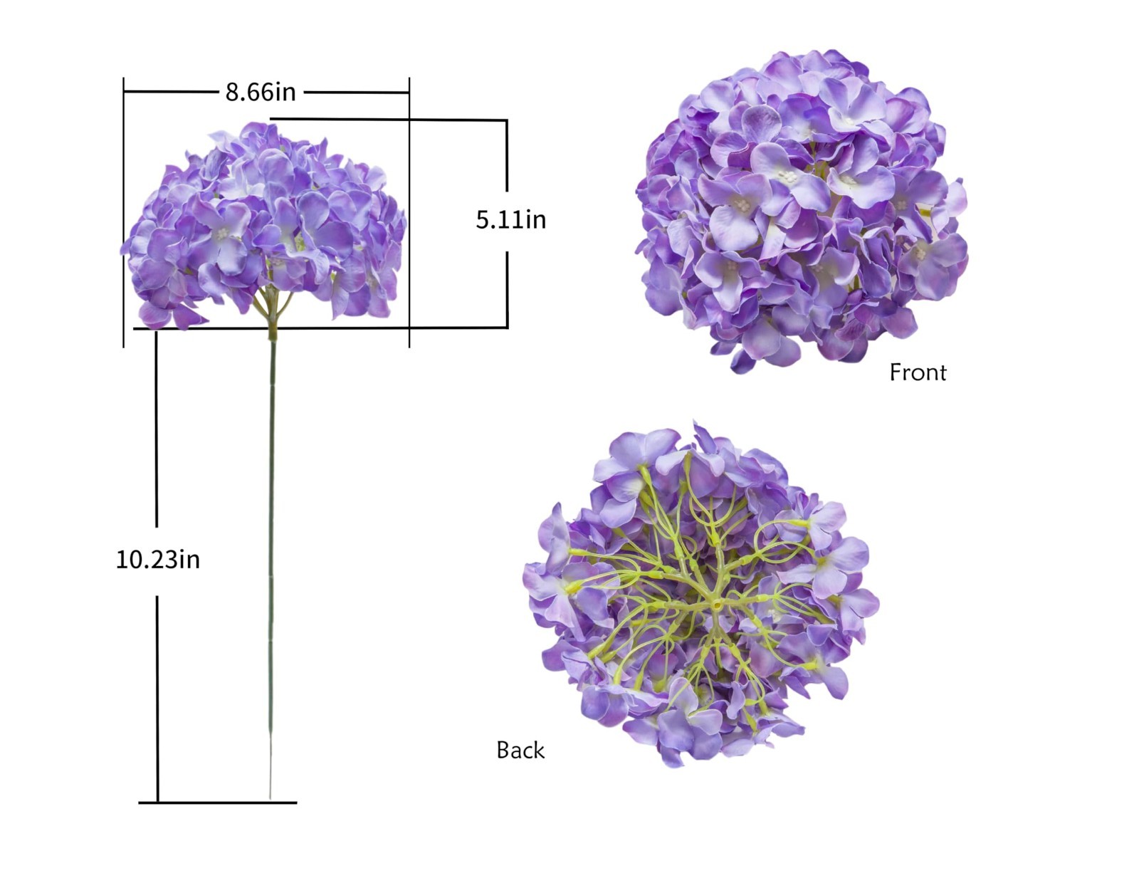 Artificial Hydrangea Flowers Purple, 6 Stems, Silk Floral Arrangement Decor