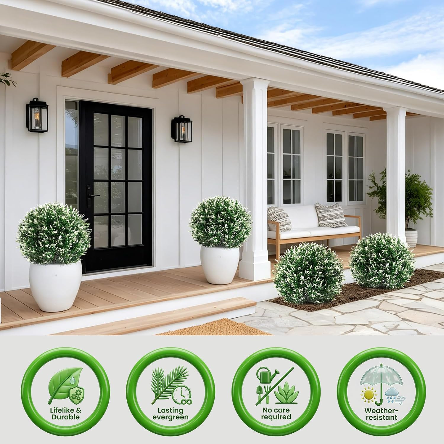 Set of 4 UV Resistant 24″ Lavender & White Faux Topiary Ball Trees for Outdoor D
