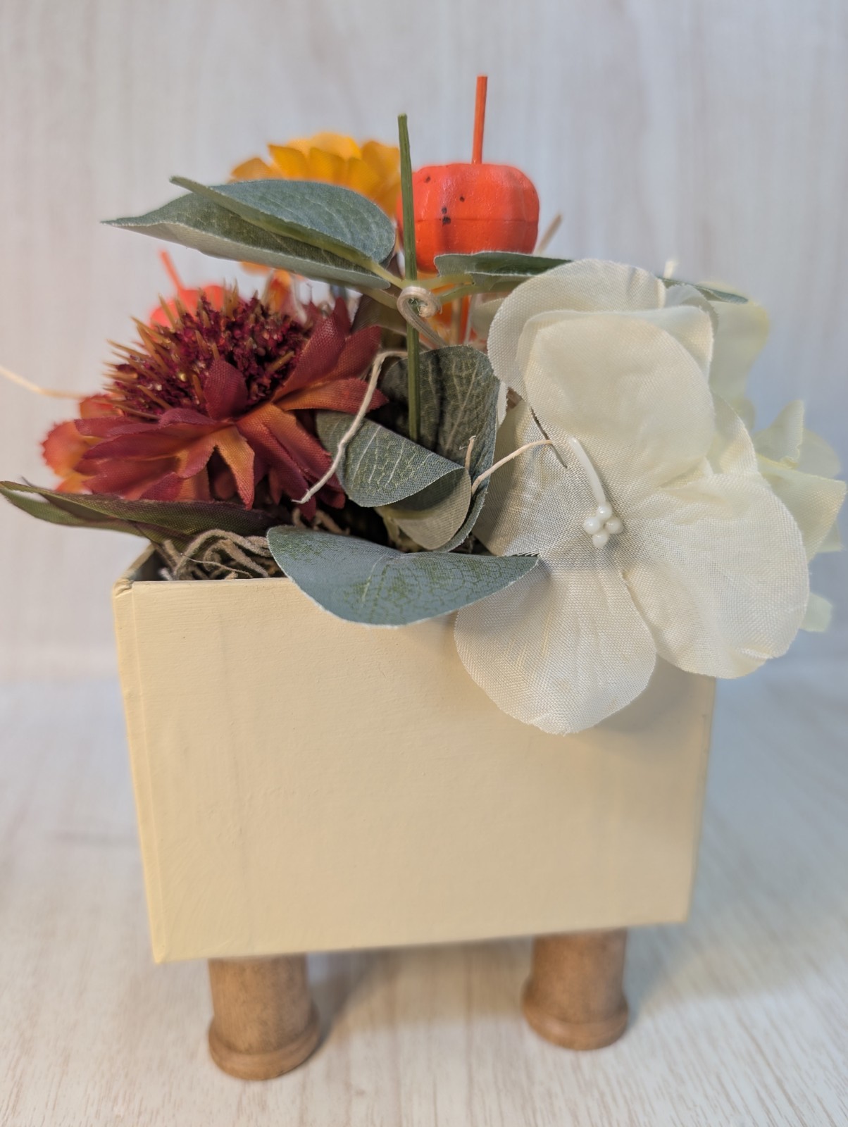 Set of 2 Handmade Fall Floral Centerpieces Rustic Farmhouse Wood Planter Decor