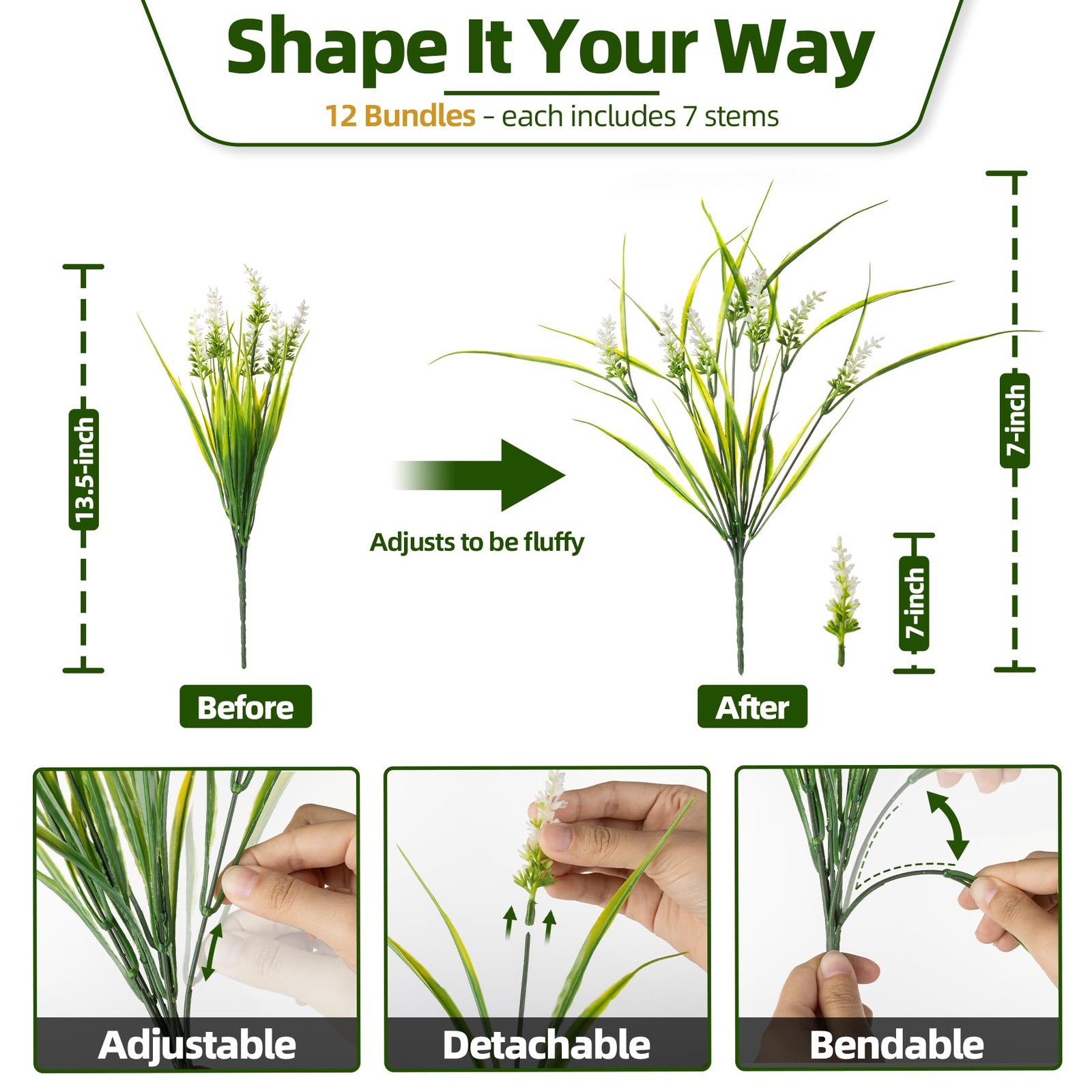 UV Resistant Faux Outdoor Plant, Fake Monkey Grass with Flowers, 12 Bundles O…