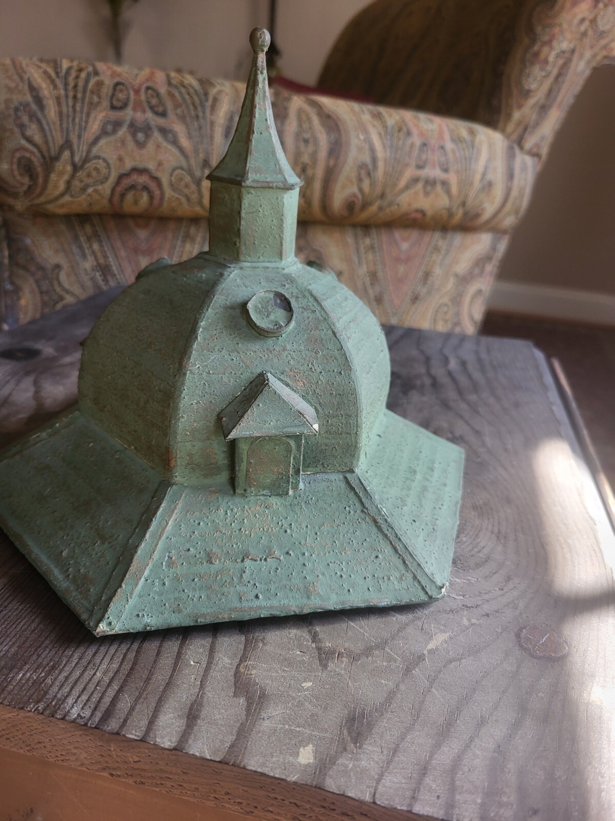 Vintage Decorative Gazebo Style Wooden Green Paper Mache Garden Decor Patina 15″