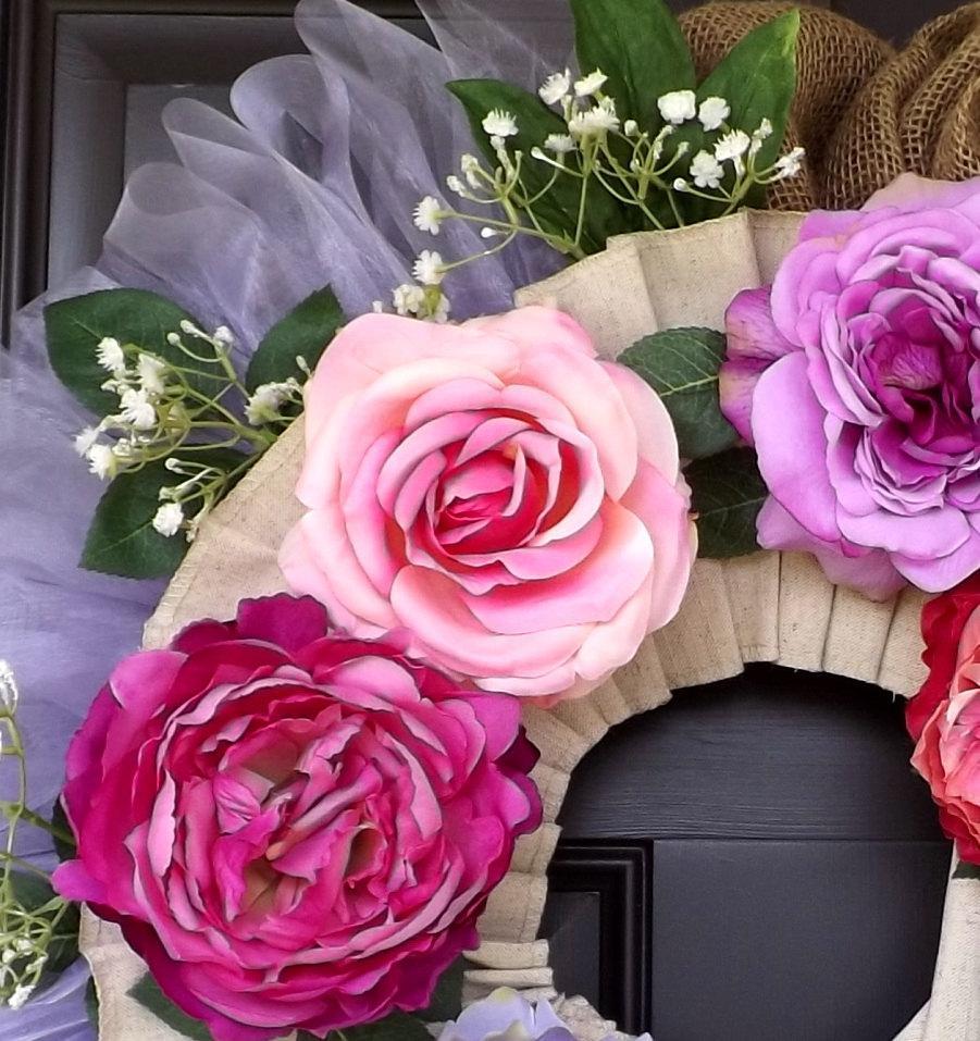 Beautiful wreath,Purple,Yellow, Pink, Blue, Red Roses Wreath, A Perfect GIFT !