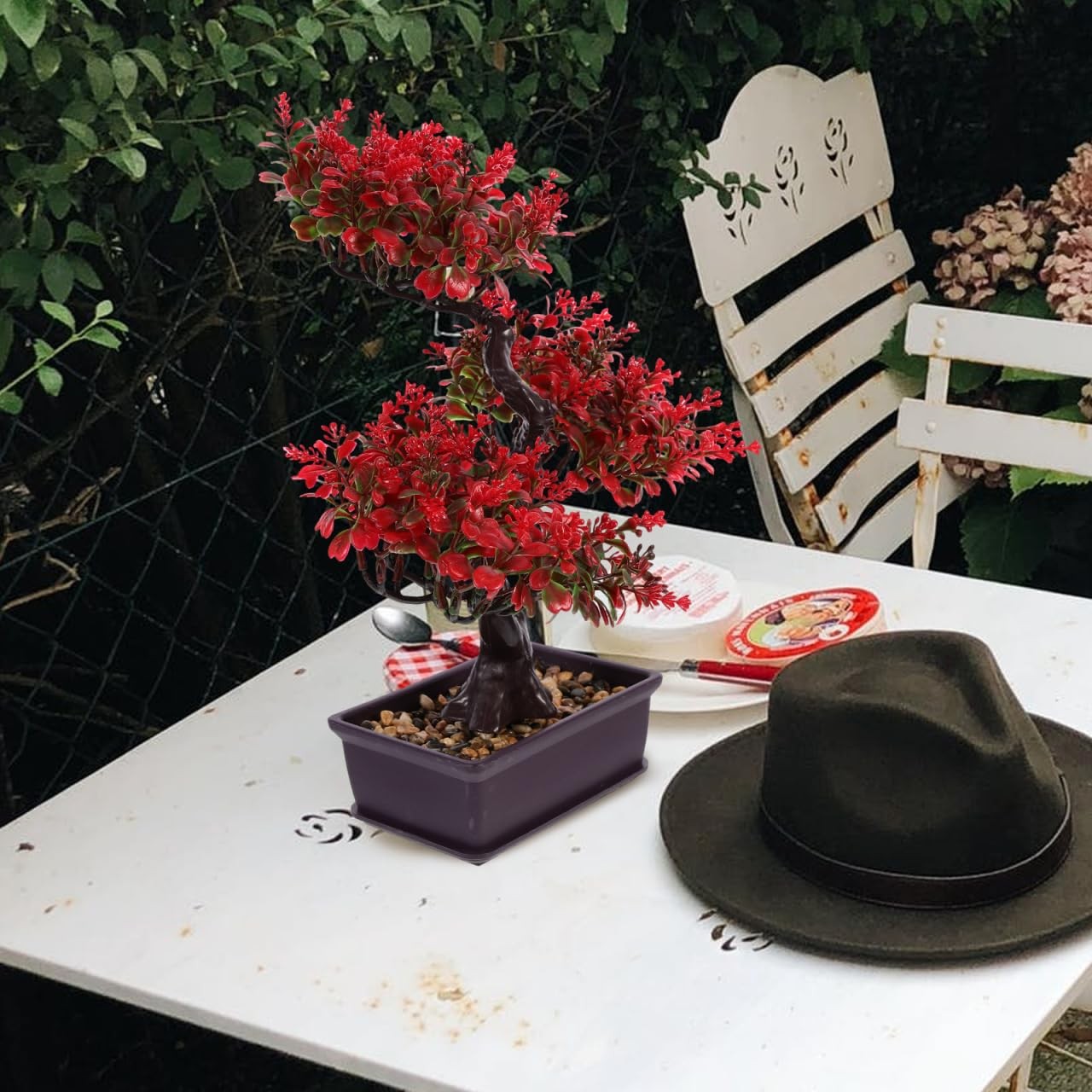 Artificial Bonsai Tree, Fake Potted Bonsai Plants Red Artificial Pine Tree De…